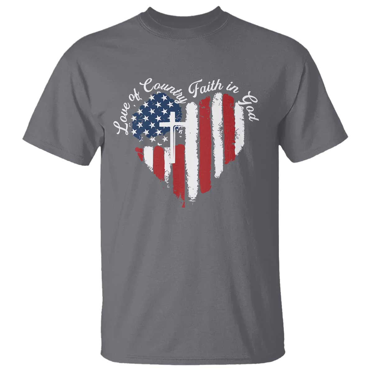 Patriotic Christian T Shirt Faith In God Heart Cross Flag 4th Of July Religious - Wonder Print Shop