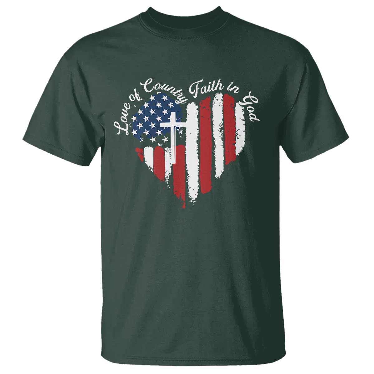 Patriotic Christian T Shirt Faith In God Heart Cross Flag 4th Of July Religious - Wonder Print Shop