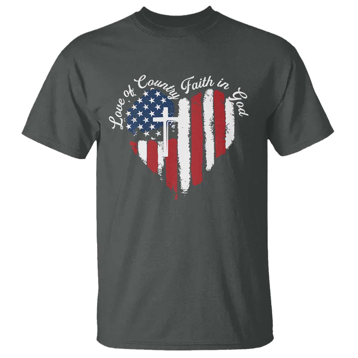 Patriotic Christian T Shirt Faith In God Heart Cross Flag 4th Of July Religious - Wonder Print Shop