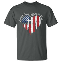 Patriotic Christian T Shirt Faith In God Heart Cross Flag 4th Of July Religious - Wonder Print Shop