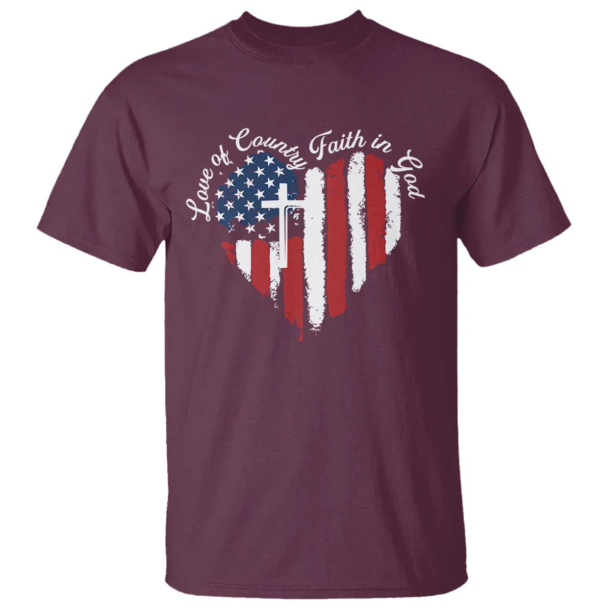 Patriotic Christian T Shirt Faith In God Heart Cross Flag 4th Of July Religious - Wonder Print Shop