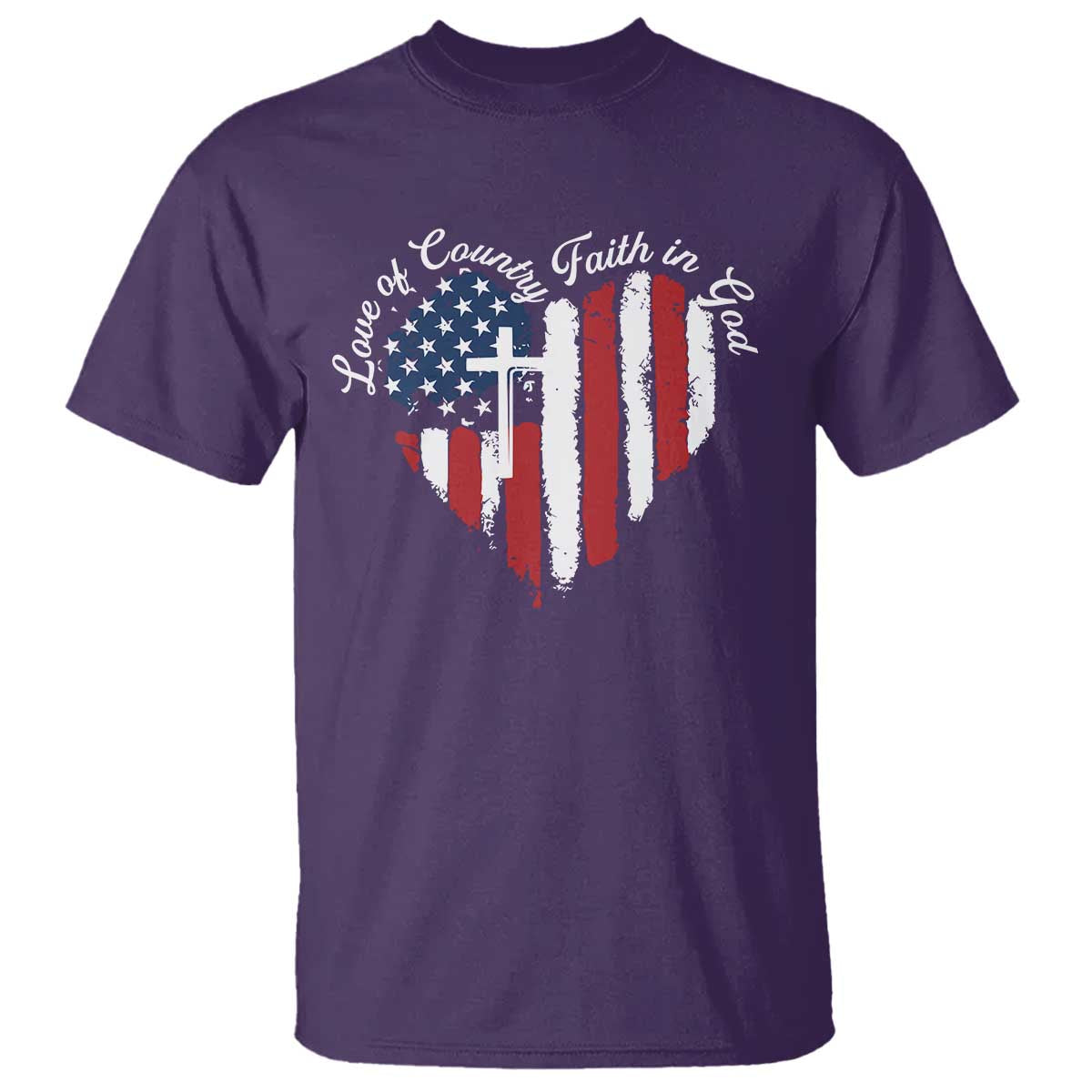 Patriotic Christian T Shirt Faith In God Heart Cross Flag 4th Of July Religious - Wonder Print Shop
