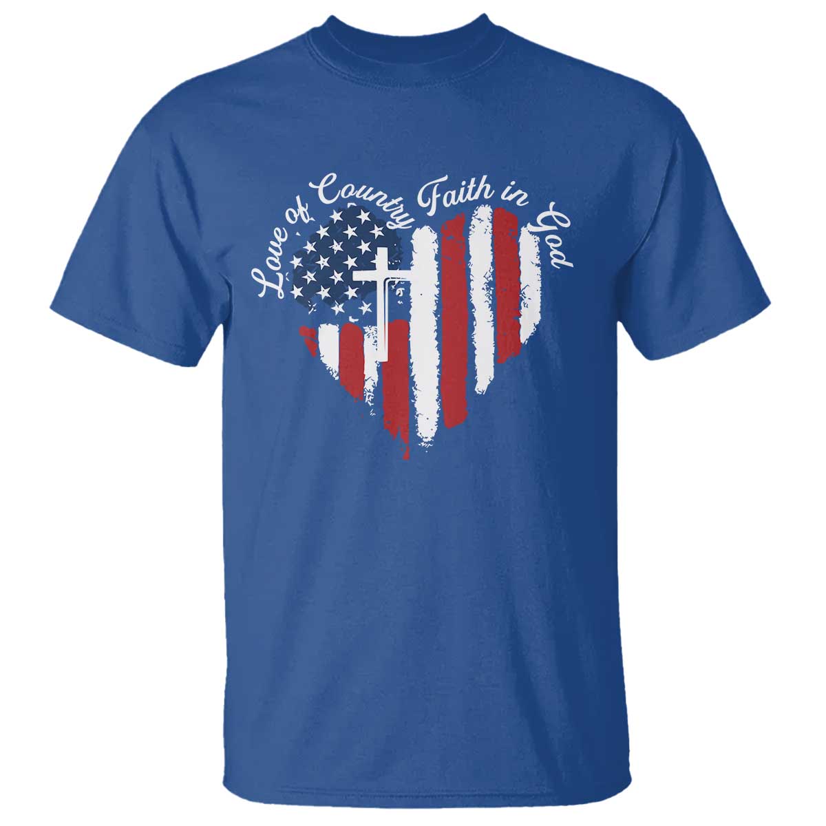 Patriotic Christian T Shirt Faith In God Heart Cross Flag 4th Of July Religious - Wonder Print Shop