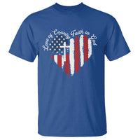 Patriotic Christian T Shirt Faith In God Heart Cross Flag 4th Of July Religious - Wonder Print Shop
