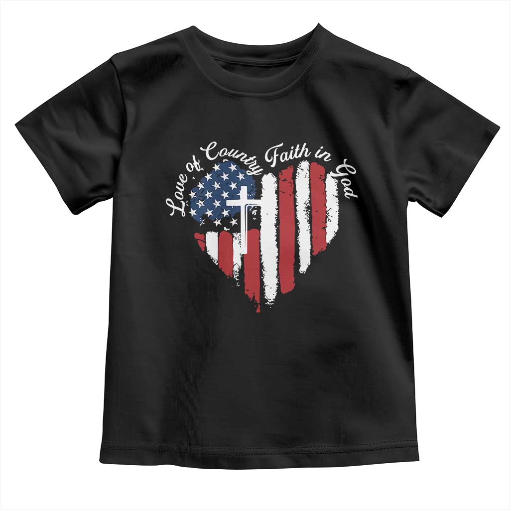 Patriotic Christian Toddler T Shirt Faith In God Heart Cross Flag 4th Of July Religious - Wonder Print Shop