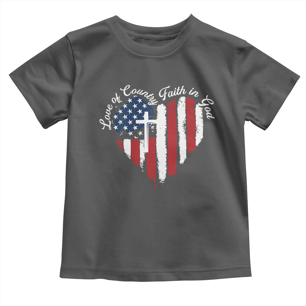 Patriotic Christian Toddler T Shirt Faith In God Heart Cross Flag 4th Of July Religious - Wonder Print Shop
