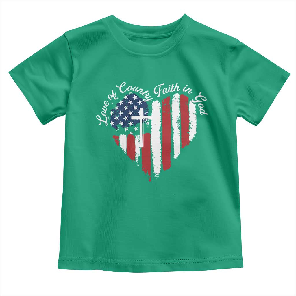 Patriotic Christian Toddler T Shirt Faith In God Heart Cross Flag 4th Of July Religious - Wonder Print Shop