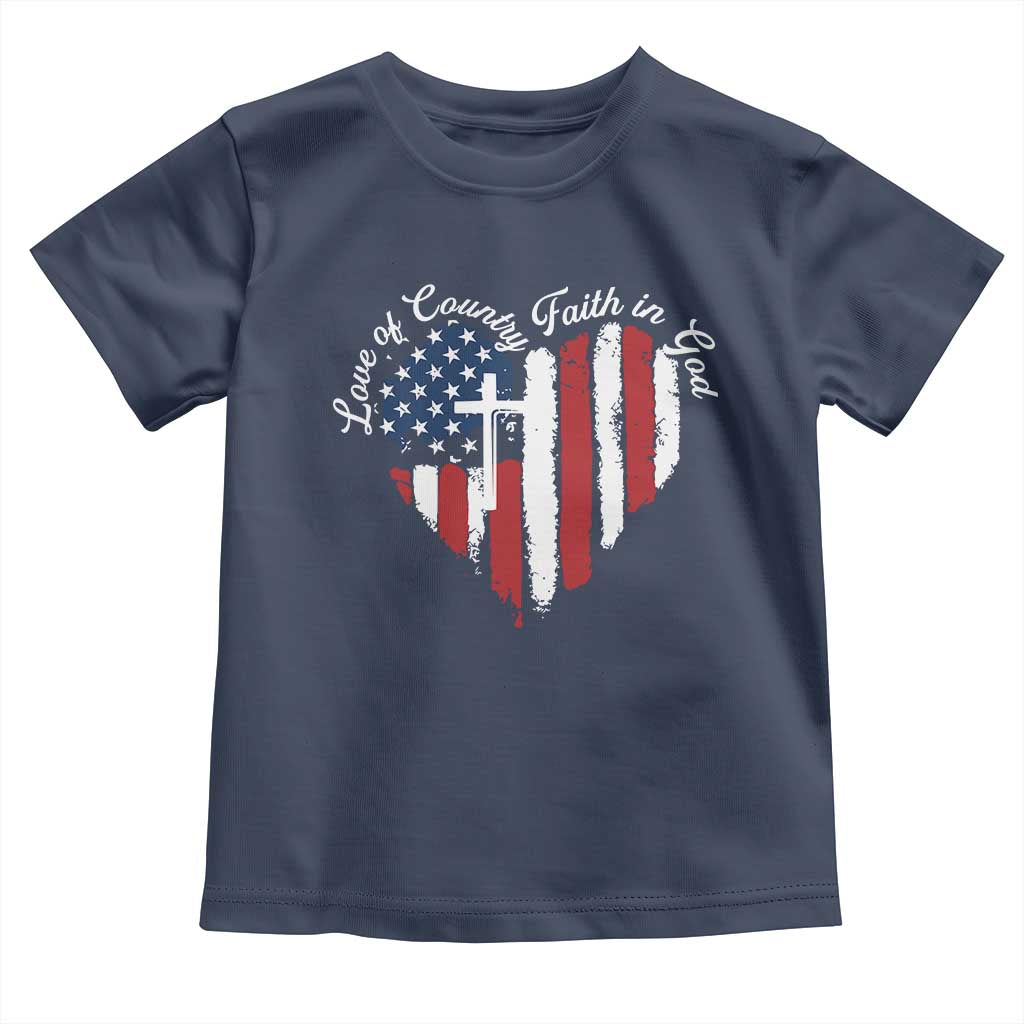 Patriotic Christian Toddler T Shirt Faith In God Heart Cross Flag 4th Of July Religious - Wonder Print Shop