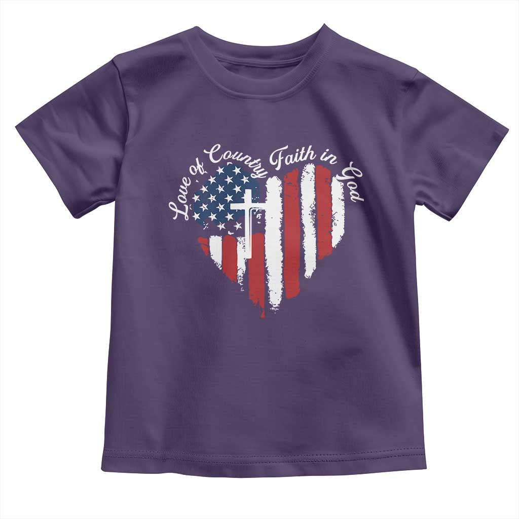 Patriotic Christian Toddler T Shirt Faith In God Heart Cross Flag 4th Of July Religious - Wonder Print Shop