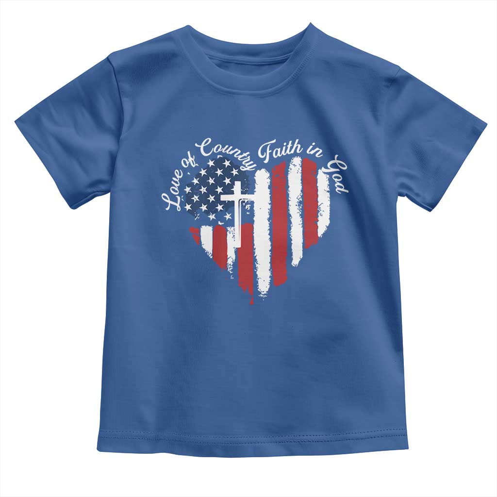 Patriotic Christian Toddler T Shirt Faith In God Heart Cross Flag 4th Of July Religious - Wonder Print Shop