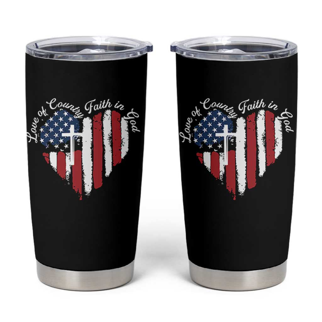 Patriotic Christian Tumbler Cup Faith In God Heart Cross Flag 4th Of July Religious - Wonder Print Shop