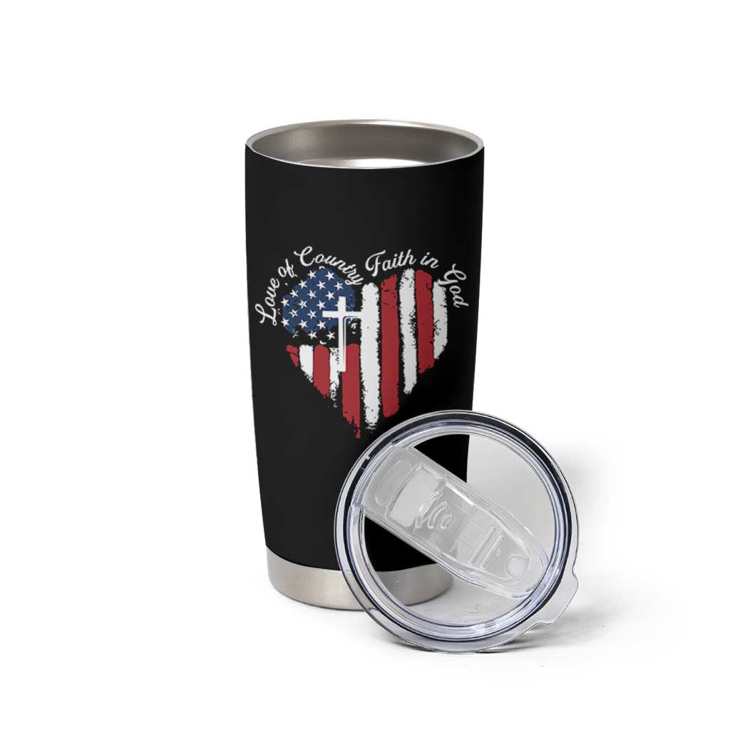 Patriotic Christian Tumbler Cup Faith In God Heart Cross Flag 4th Of July Religious - Wonder Print Shop