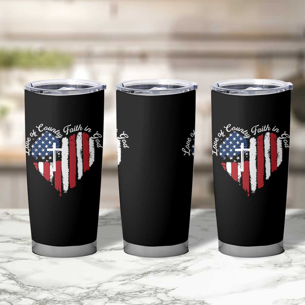 Patriotic Christian Tumbler Cup Faith In God Heart Cross Flag 4th Of July Religious - Wonder Print Shop