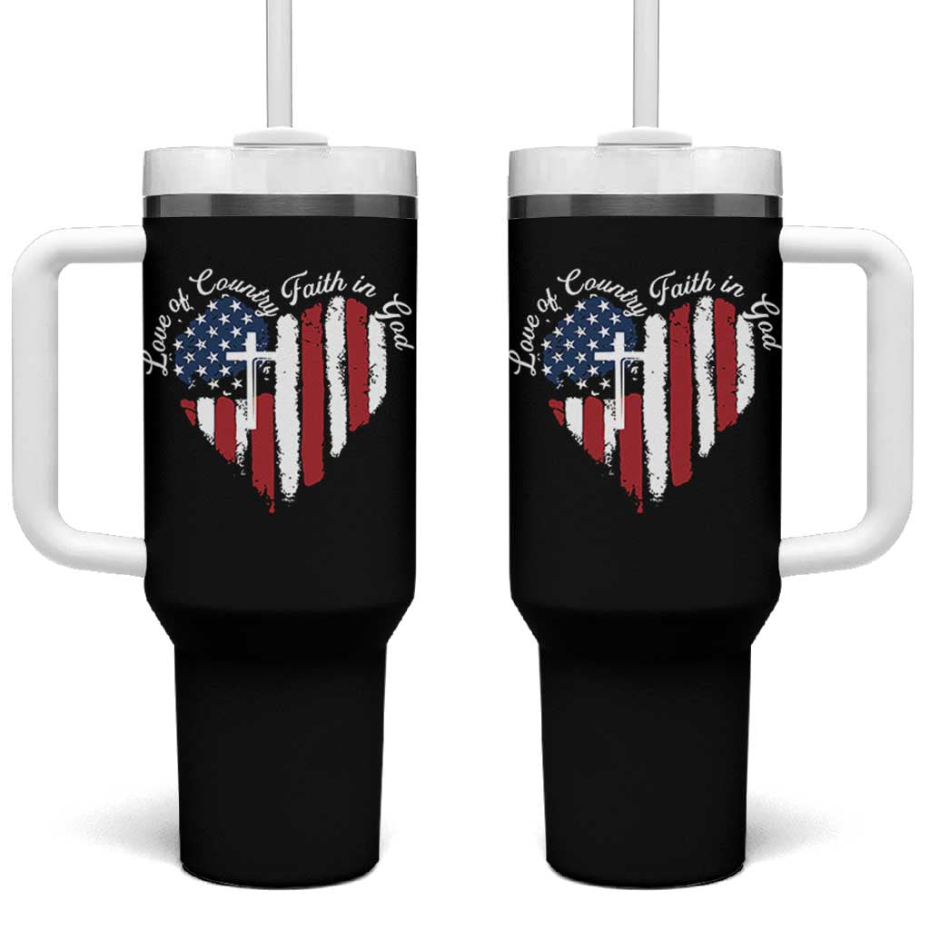 Patriotic Christian Tumbler With Handle Faith In God Heart Cross Flag 4th Of July Religious - Wonder Print Shop