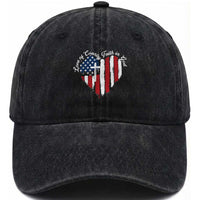 Patriotic Christian Washed Cotton Baseball Cap Faith In God Heart Cross Flag 4th Of July Religious