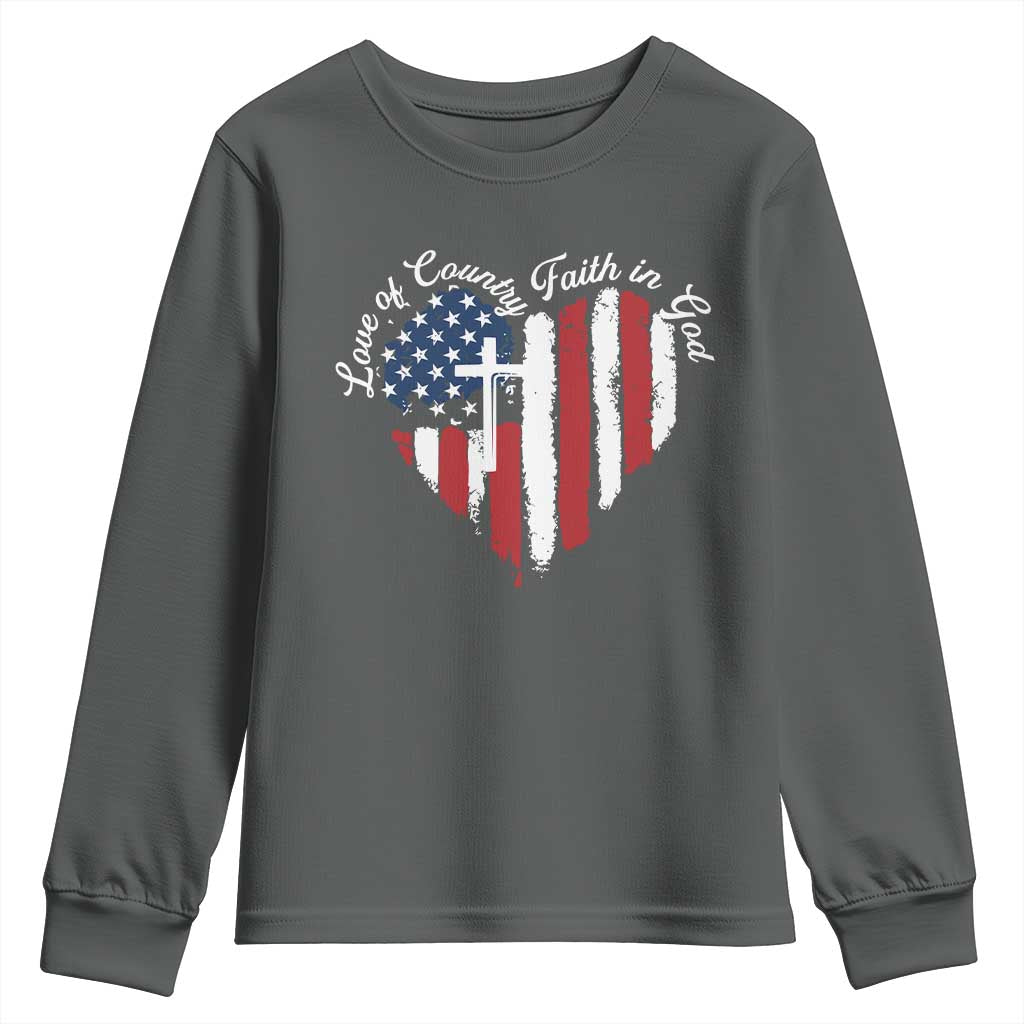 Patriotic Christian Youth Sweatshirt Faith In God Heart Cross Flag 4th Of July Religious - Wonder Print Shop