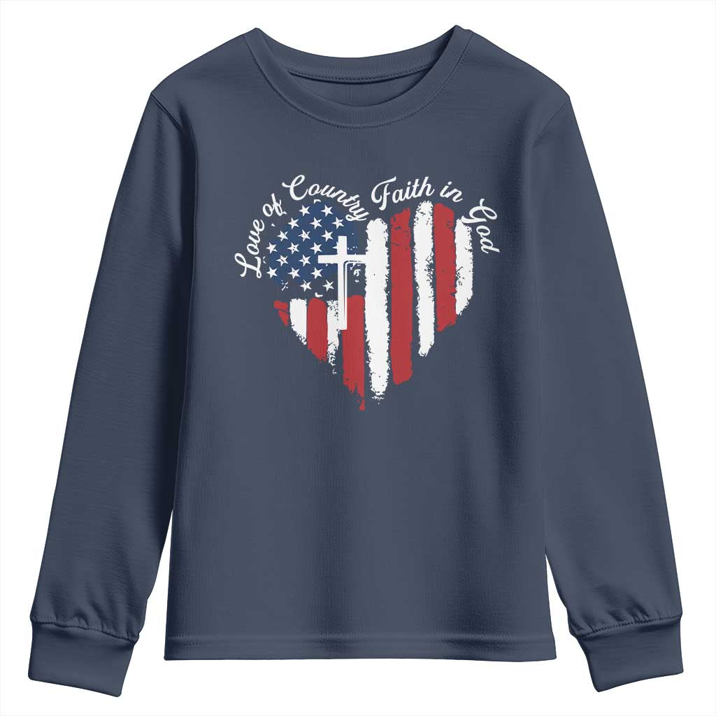 Patriotic Christian Youth Sweatshirt Faith In God Heart Cross Flag 4th Of July Religious - Wonder Print Shop