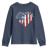 Patriotic Christian Youth Sweatshirt Faith In God Heart Cross Flag 4th Of July Religious - Wonder Print Shop
