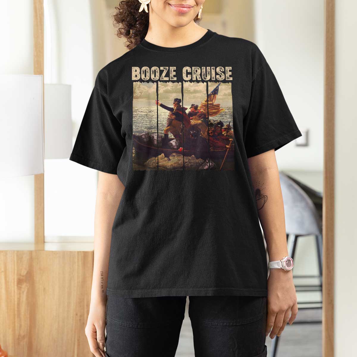 Funny 4th of July T Shirt For Women Political Party Booze Cruise Founding Father - Wonder Print Shop