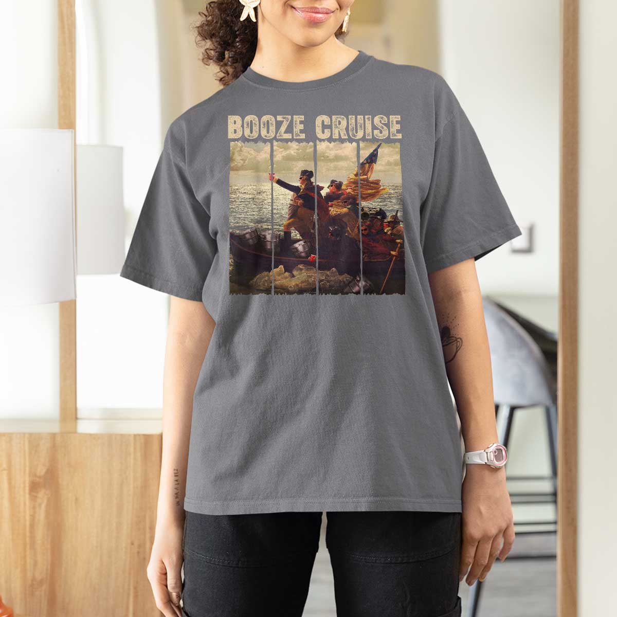 Funny 4th of July T Shirt For Women Political Party Booze Cruise Founding Father - Wonder Print Shop