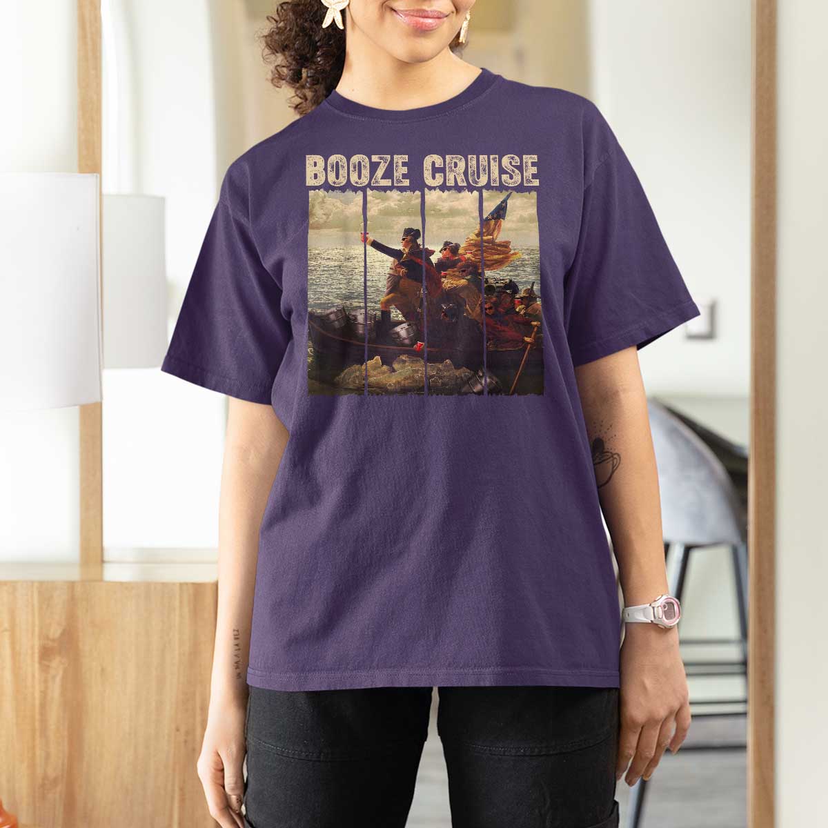Funny 4th of July T Shirt For Women Political Party Booze Cruise Founding Father - Wonder Print Shop