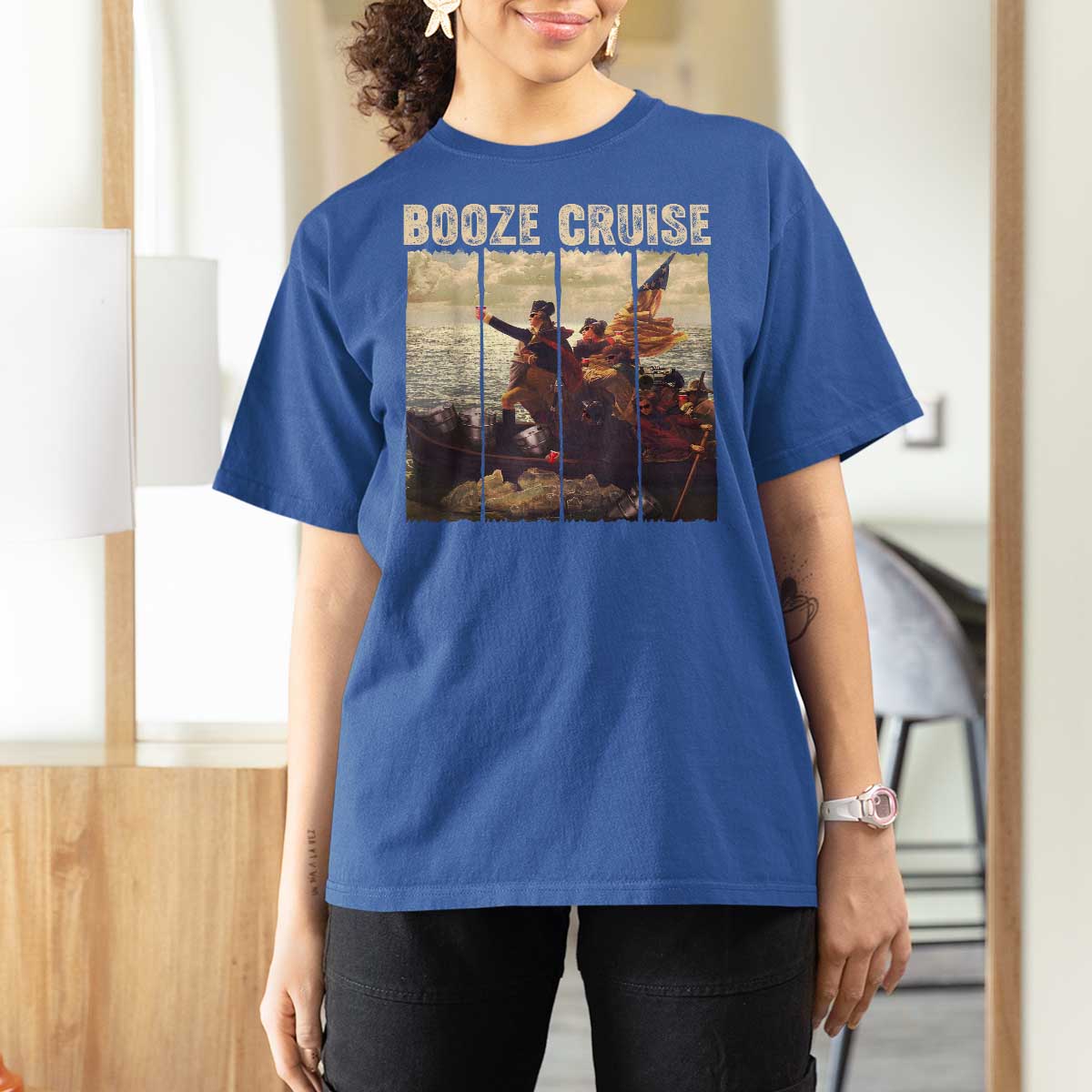 Funny 4th of July T Shirt For Women Political Party Booze Cruise Founding Father - Wonder Print Shop