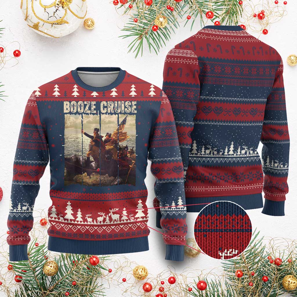 Funny 4th of July Knitted Sweatshirt Political Party Booze Cruise Founding Father - Wonder Print Shop
