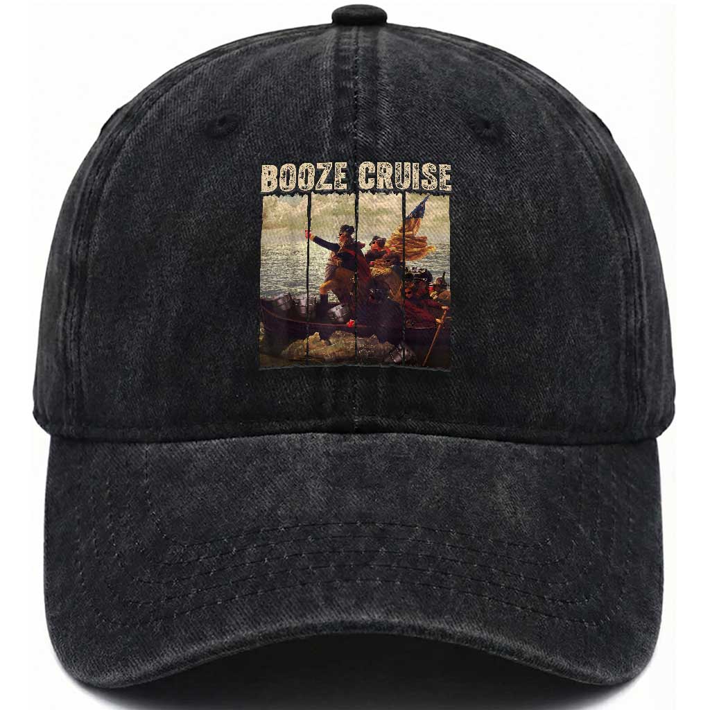 Funny 4th of July Washed Cotton Baseball Cap Political Party Booze Cruise Founding Father