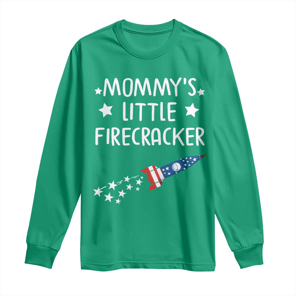 Mommy's Little Firecracker 4th of July Long Sleeve Shirt Patriotic American Flag - Wonder Print Shop