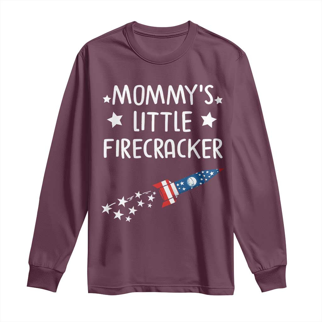 Mommy's Little Firecracker 4th of July Long Sleeve Shirt Patriotic American Flag - Wonder Print Shop