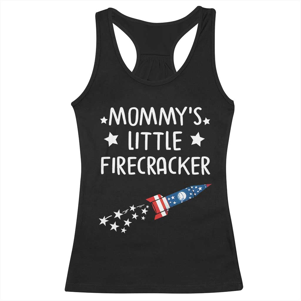 Mommy's Little Firecracker 4th of July Racerback Tank Top Patriotic American Flag - Wonder Print Shop