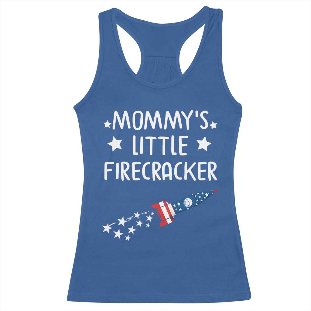 Mommy's Little Firecracker 4th of July Racerback Tank Top Patriotic American Flag - Wonder Print Shop