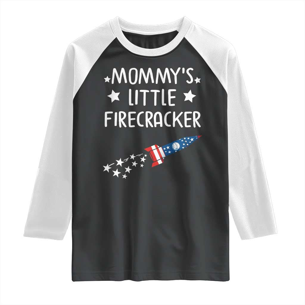 Mommy's Little Firecracker 4th of July Raglan Shirt Patriotic American Flag - Wonder Print Shop