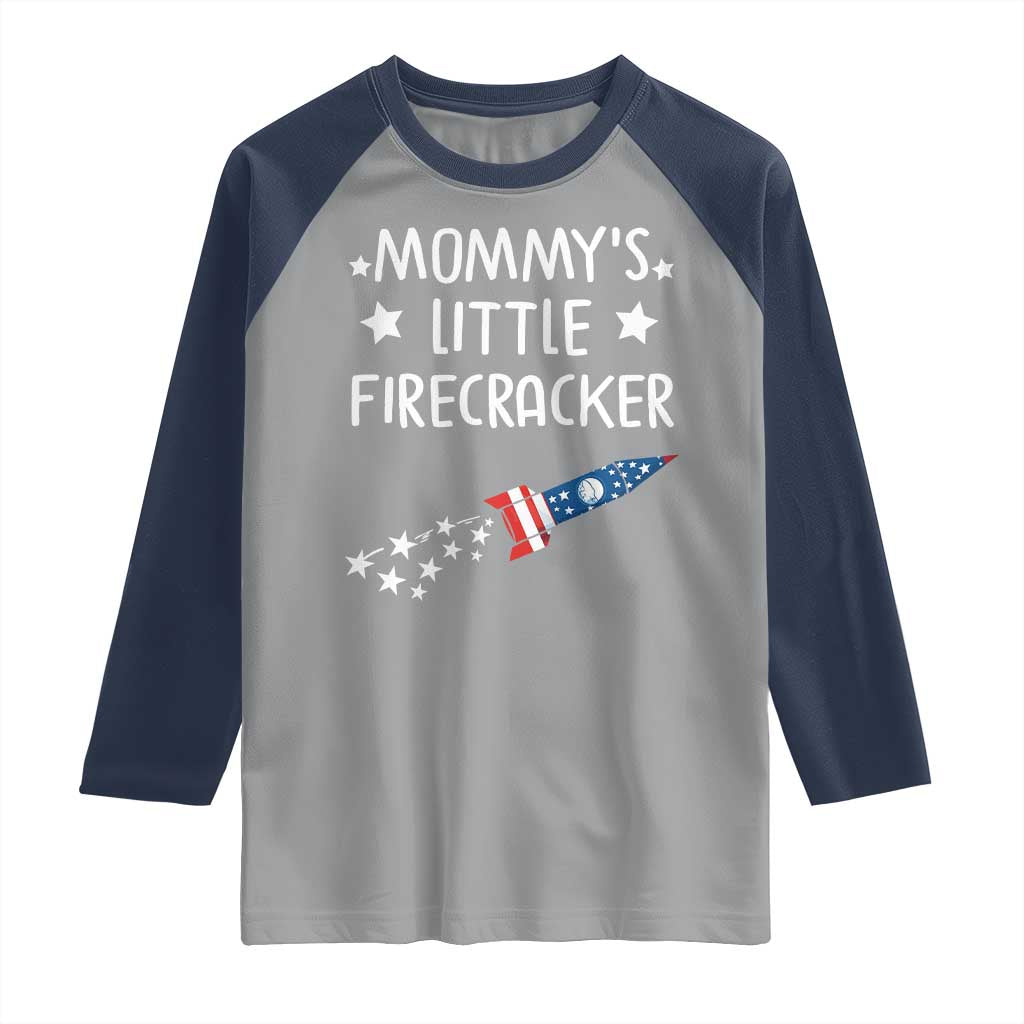 Mommy's Little Firecracker 4th of July Raglan Shirt Patriotic American Flag - Wonder Print Shop