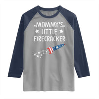 Mommy's Little Firecracker 4th of July Raglan Shirt Patriotic American Flag - Wonder Print Shop