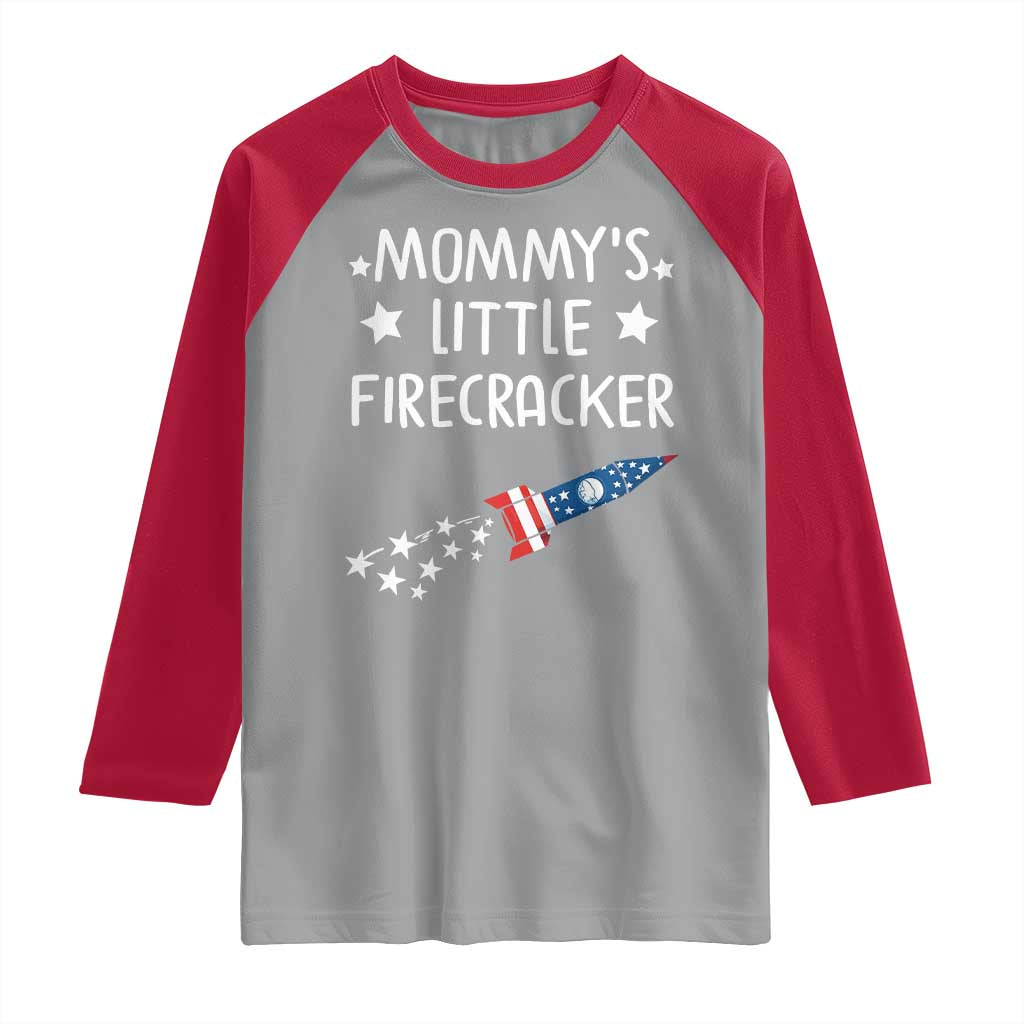 Mommy's Little Firecracker 4th of July Raglan Shirt Patriotic American Flag - Wonder Print Shop