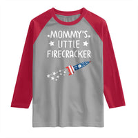 Mommy's Little Firecracker 4th of July Raglan Shirt Patriotic American Flag - Wonder Print Shop