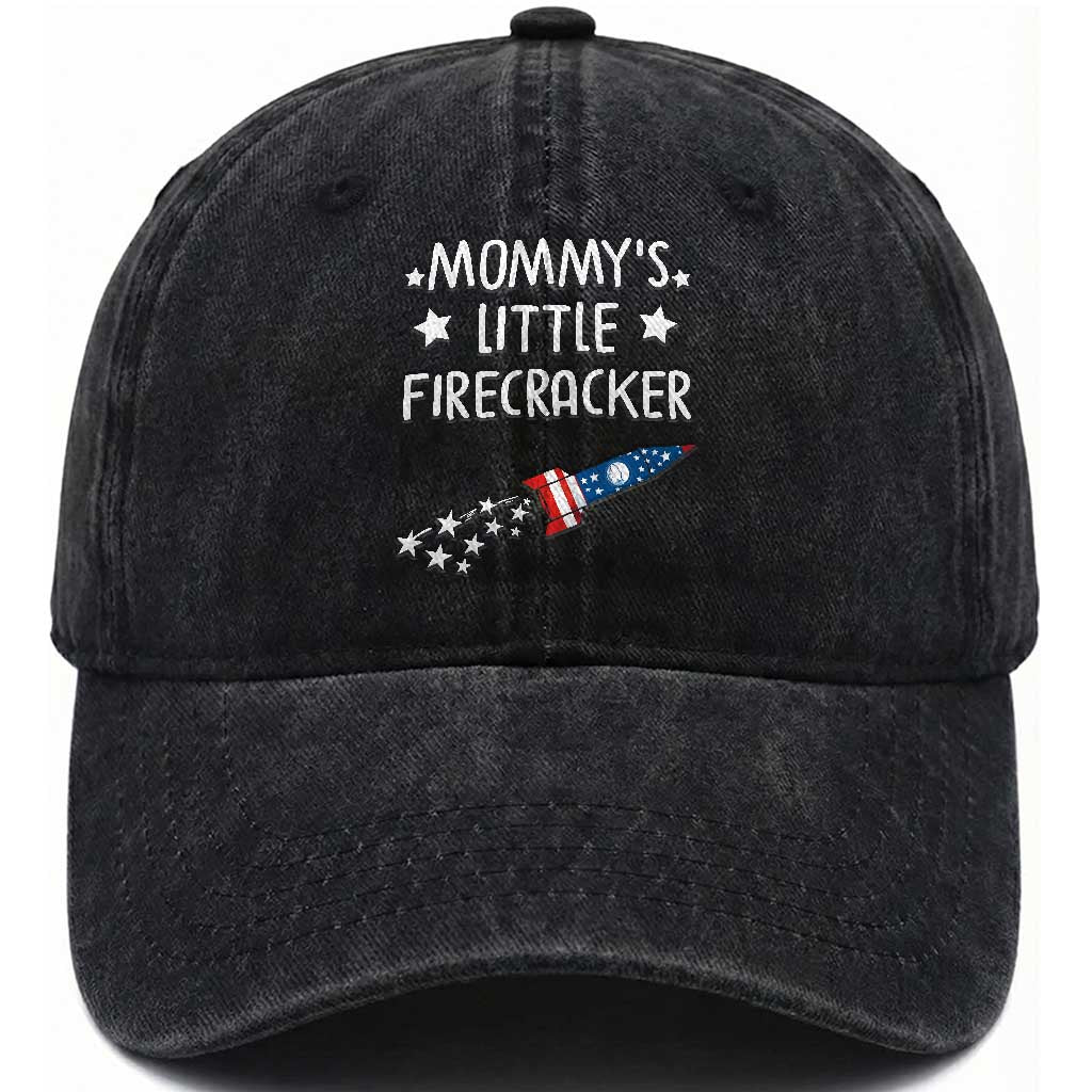 Mommy's Little Firecracker 4th of July Washed Cotton Baseball Cap Patriotic American Flag