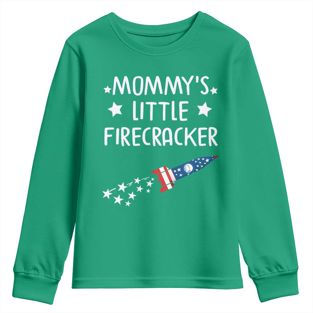 Mommy's Little Firecracker 4th of July Youth Sweatshirt Patriotic American Flag - Wonder Print Shop