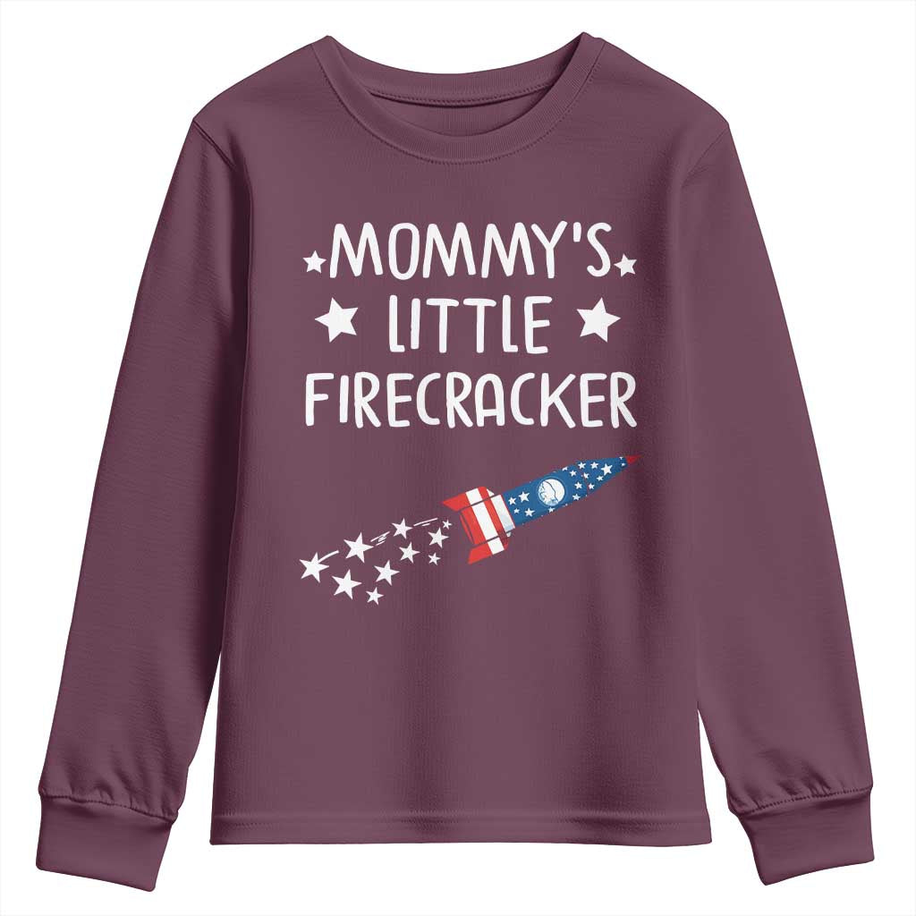 Mommy's Little Firecracker 4th of July Youth Sweatshirt Patriotic American Flag - Wonder Print Shop