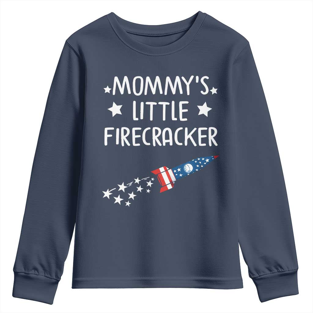 Mommy's Little Firecracker 4th of July Youth Sweatshirt Patriotic American Flag - Wonder Print Shop