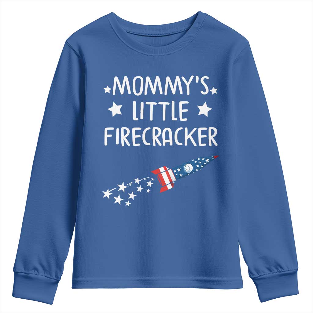Mommy's Little Firecracker 4th of July Youth Sweatshirt Patriotic American Flag - Wonder Print Shop