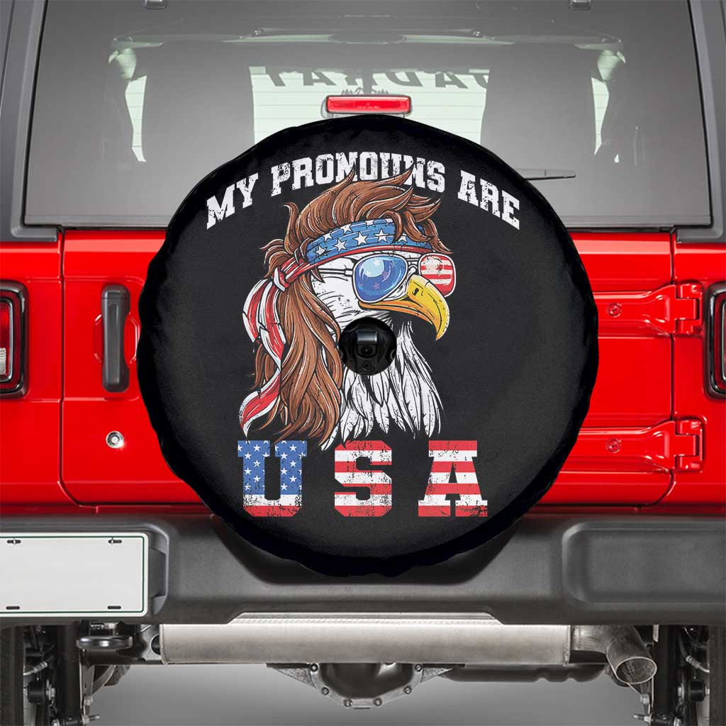 Funny 4th of July Spare Tire Cover My Pronouns Are USA Eagle American - Wonder Print Shop