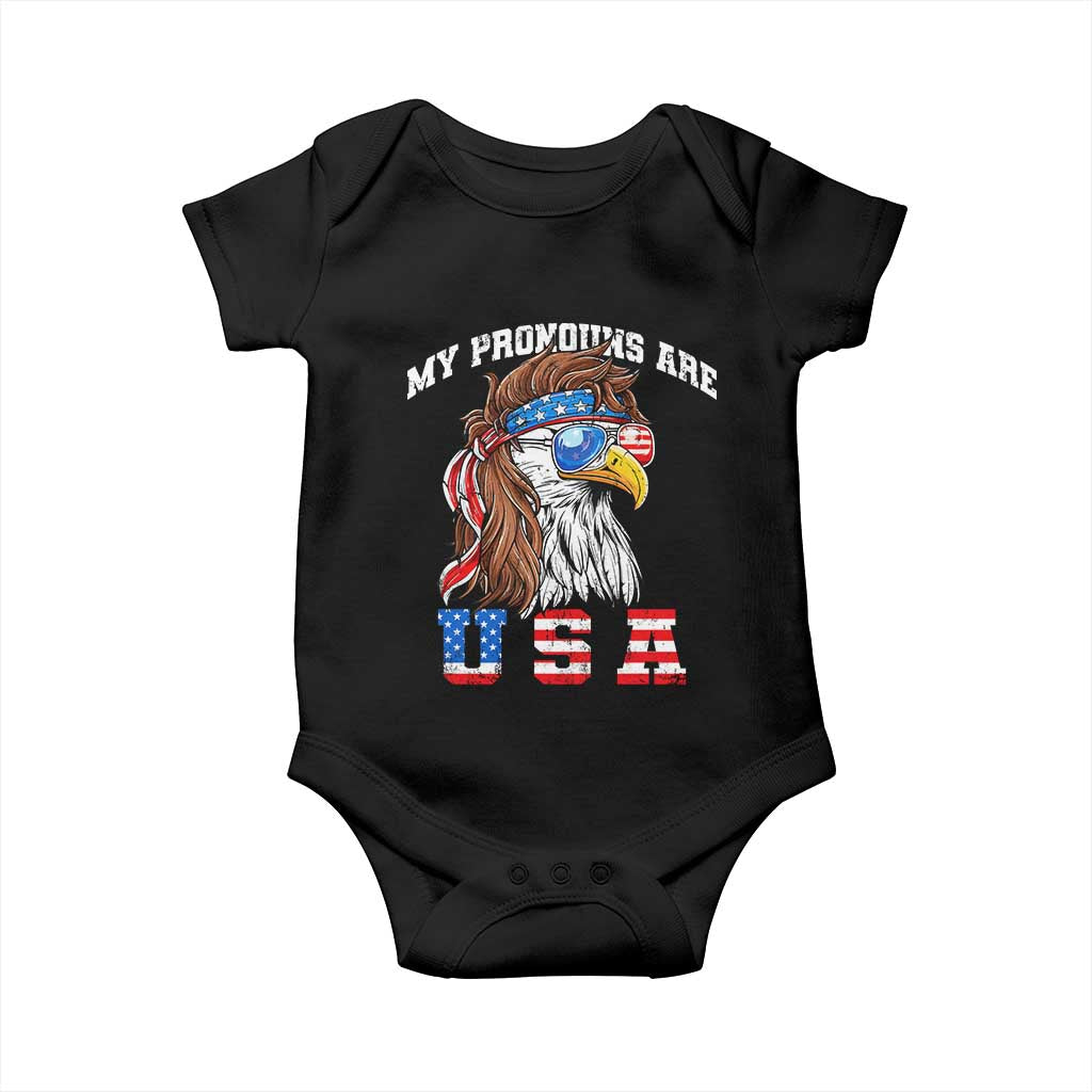 Funny 4th of July Baby Onesie My Pronouns Are USA Eagle American - Wonder Print Shop