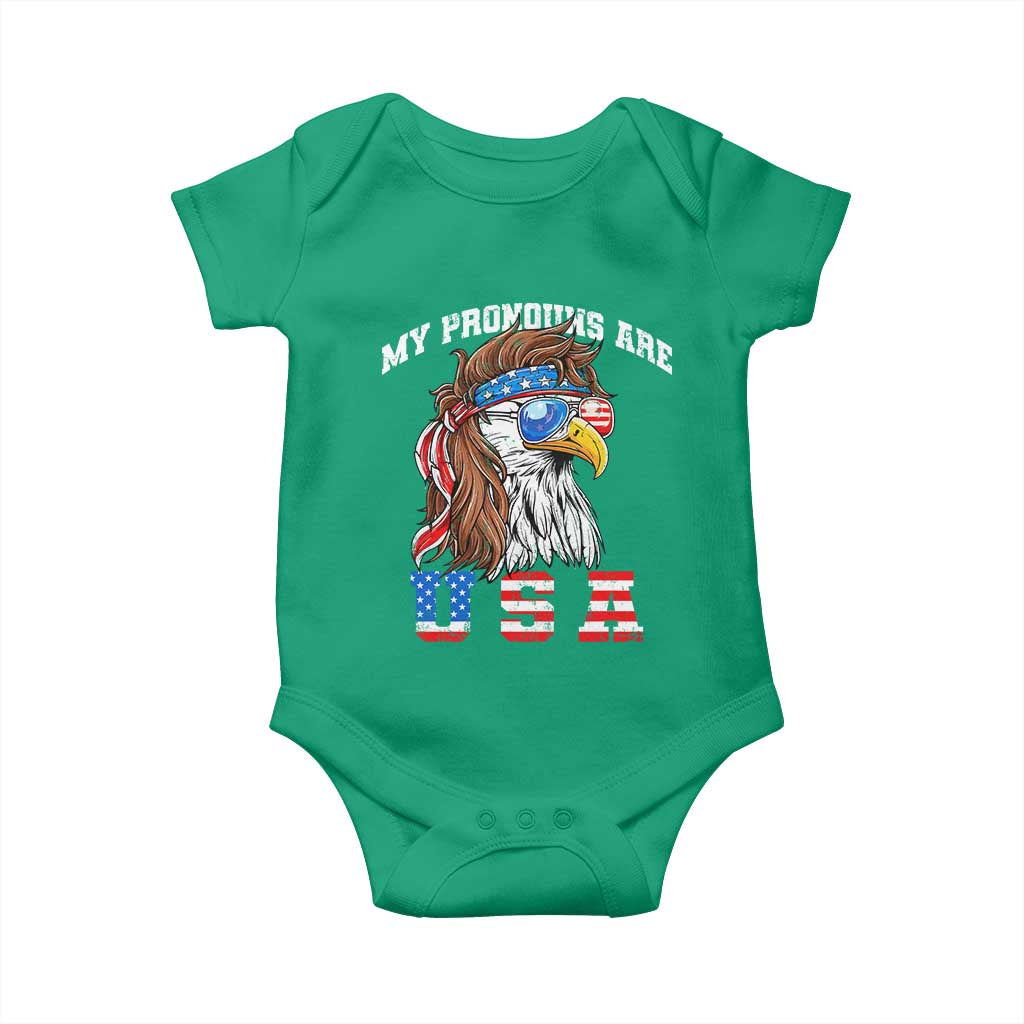 Funny 4th of July Baby Onesie My Pronouns Are USA Eagle American - Wonder Print Shop
