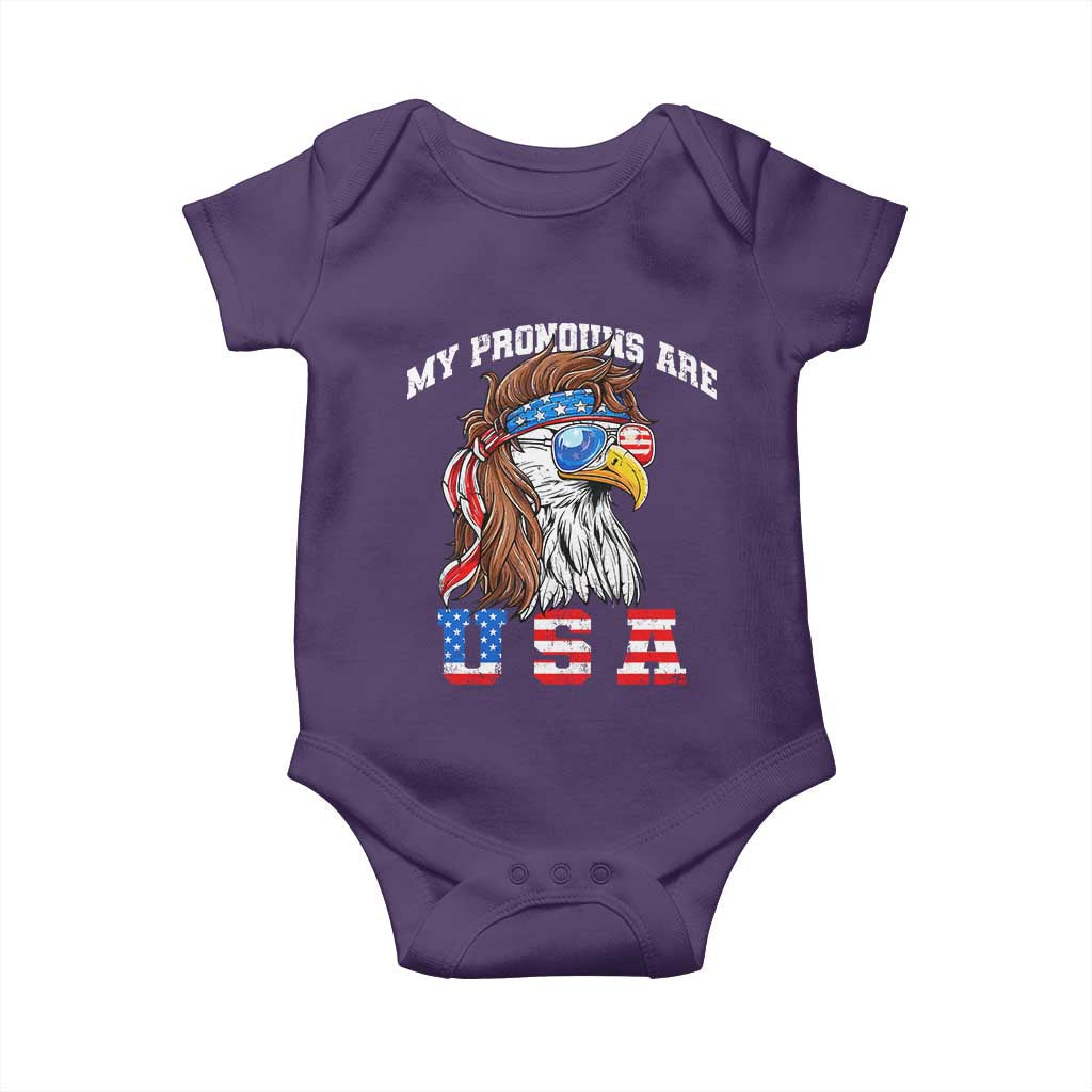Funny 4th of July Baby Onesie My Pronouns Are USA Eagle American - Wonder Print Shop