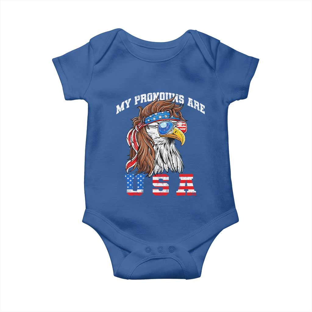 Funny 4th of July Baby Onesie My Pronouns Are USA Eagle American - Wonder Print Shop