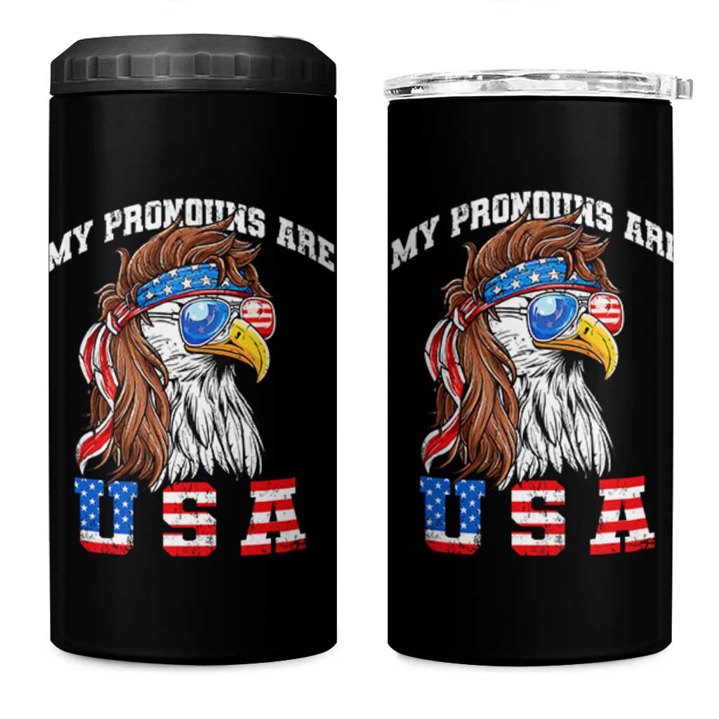Funny 4th of July 4 in 1 Can Cooler Tumbler My Pronouns Are USA Eagle American - Wonder Print Shop