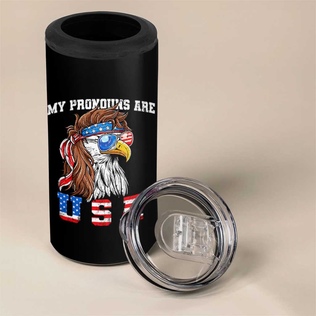 Funny 4th of July 4 in 1 Can Cooler Tumbler My Pronouns Are USA Eagle American - Wonder Print Shop