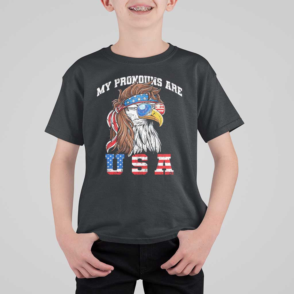 Funny 4th of July T Shirt For Kid My Pronouns Are USA Eagle American - Wonder Print Shop
